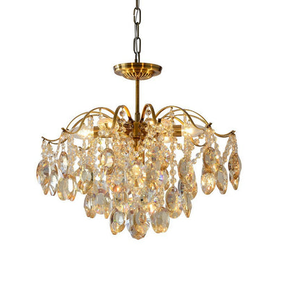 Traditional Vintage Branch Curved Line Teardrop Iron Crystal 5/6/8 Chandelier For Living Room
