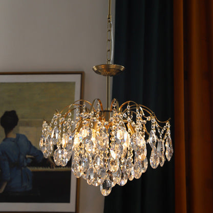 Traditional Vintage Branch Curved Line Teardrop Iron Crystal 5/6/8 Chandelier For Living Room