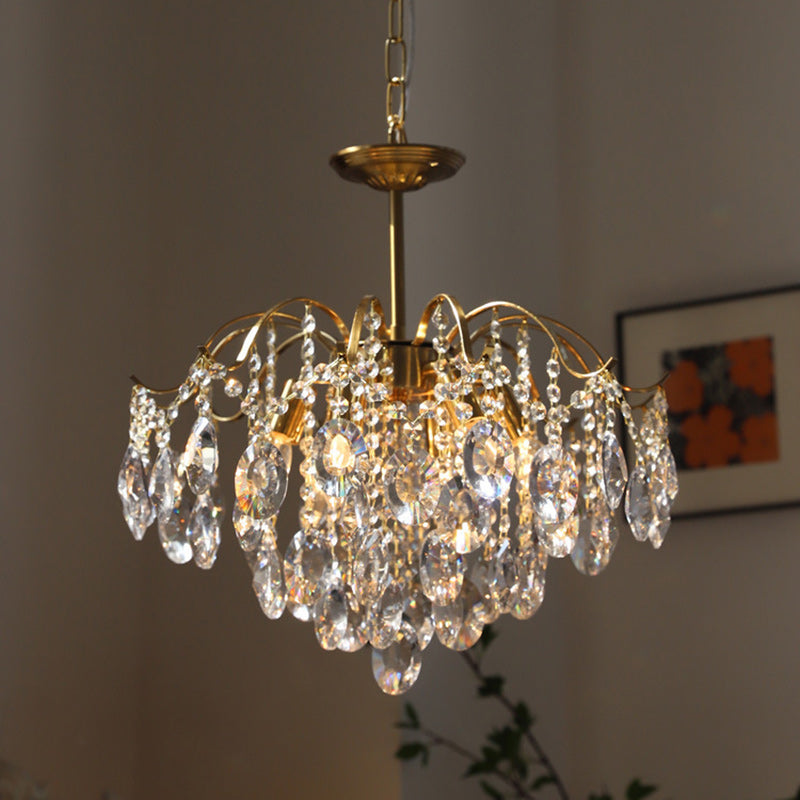 Traditional Vintage Branch Curved Line Teardrop Iron Crystal 5/6/8 Chandelier For Living Room