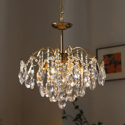 Traditional Vintage Branch Curved Line Teardrop Iron Crystal 5/6/8 Chandelier For Living Room