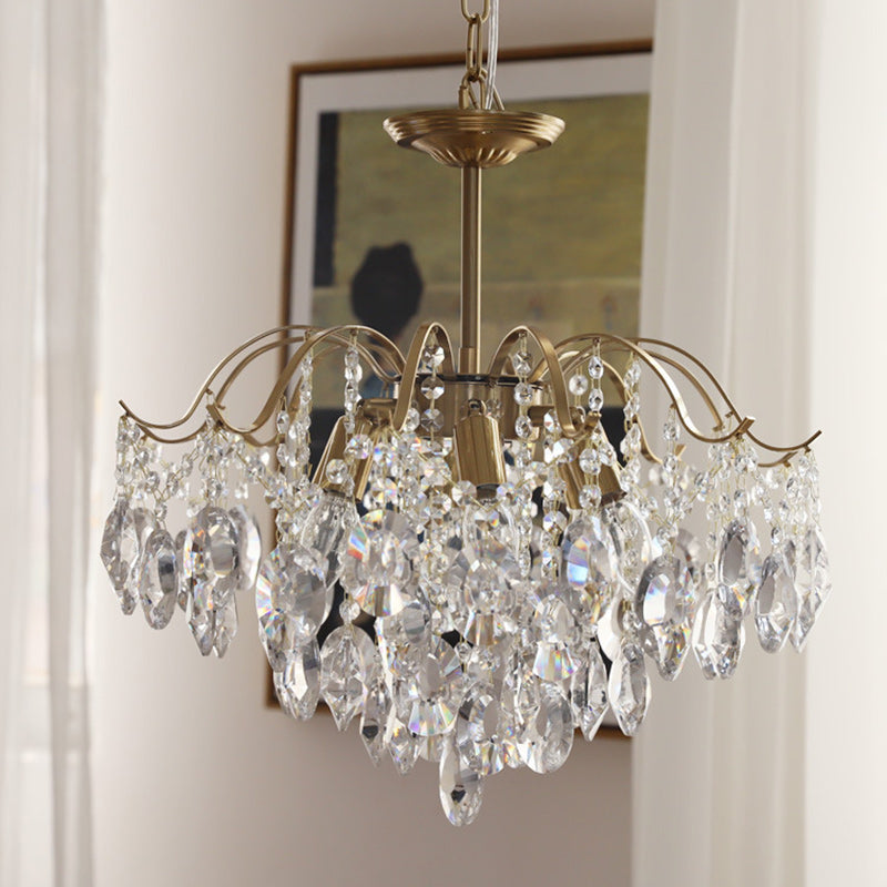 Traditional Vintage Branch Curved Line Teardrop Iron Crystal 5/6/8 Chandelier For Living Room