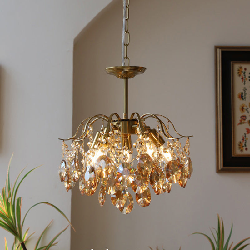 Traditional Vintage Branch Curved Line Teardrop Iron Crystal 5/6/8 Chandelier For Living Room
