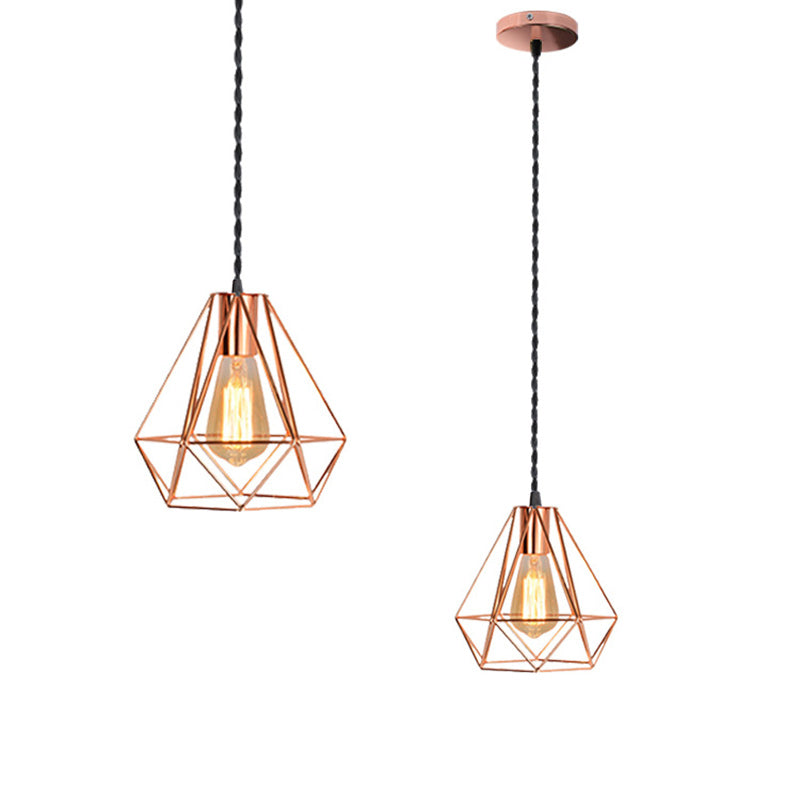 Traditional Vintage Diamond Mesh Iron 1-Light Pendant Light For Bedroom