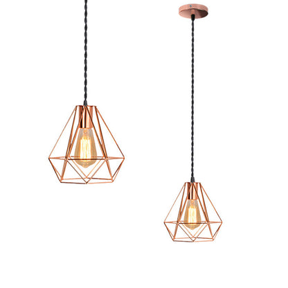 Traditional Vintage Diamond Mesh Iron 1-Light Pendant Light For Bedroom