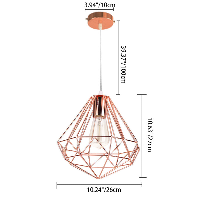 Traditional Vintage Diamond Mesh Iron 1-Light Pendant Light For Bedroom