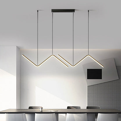 Contemporary Scandinavian Long Bent Line Iron Aluminum Acrylic LED Island Pendant Light For Dining Room