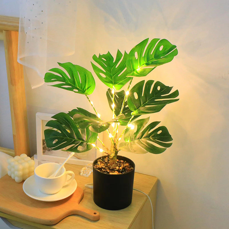 Contemporary Creative Faux Tree Blade Plastic LED Table Lamp For Bedroom