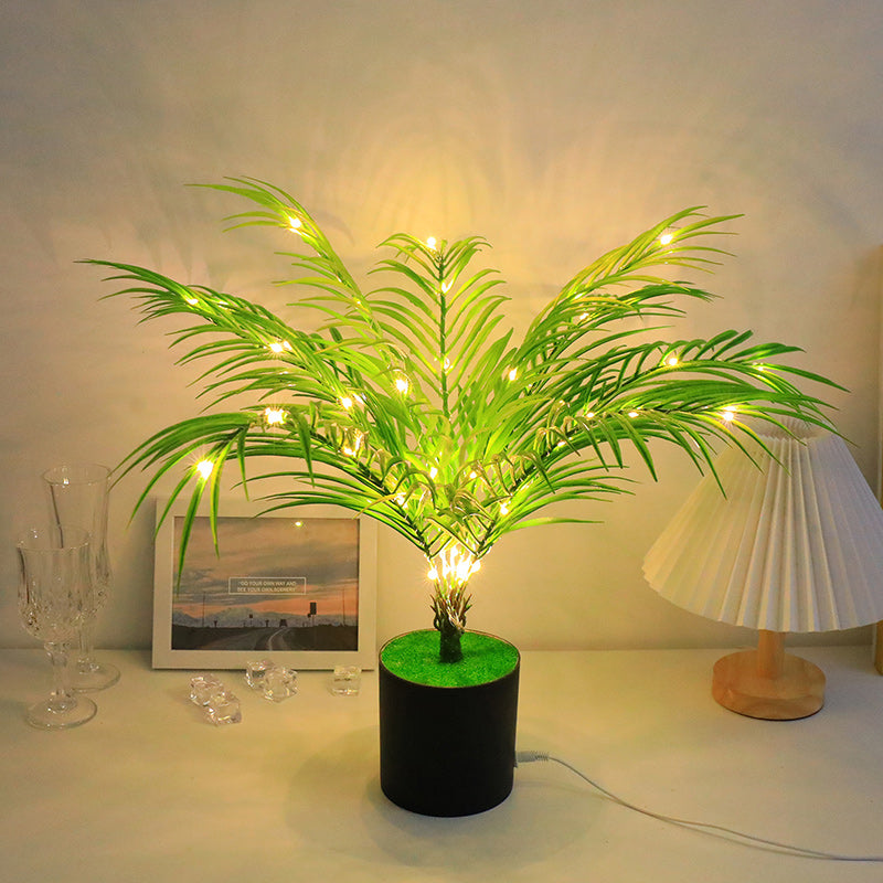 Contemporary Creative Faux Tree Blade Plastic LED Table Lamp For Bedroom