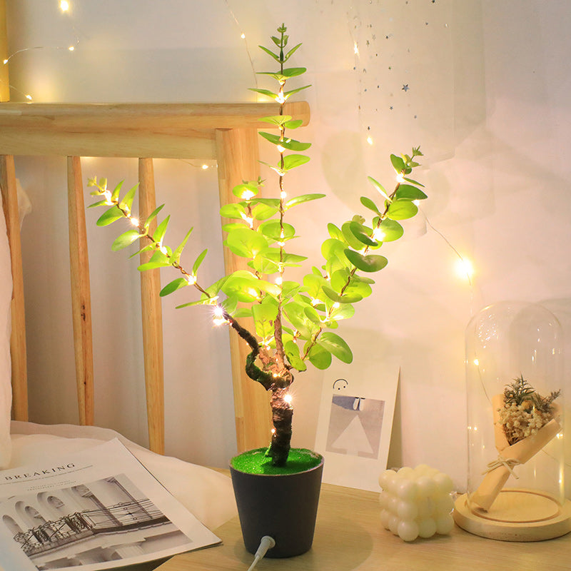 Contemporary Creative Faux Tree Blade Plastic LED Table Lamp For Bedroom