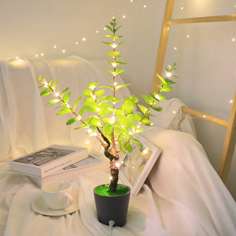 Contemporary Creative Faux Tree Blade Plastic LED Table Lamp For Bedroom