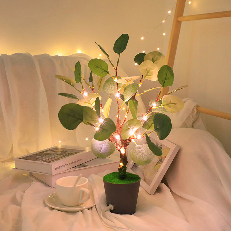Contemporary Creative Faux Tree Blade Plastic LED Table Lamp For Bedroom