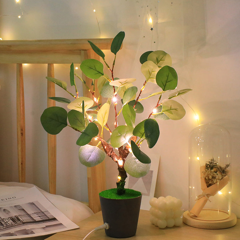 Contemporary Creative Faux Tree Blade Plastic LED Table Lamp For Bedroom
