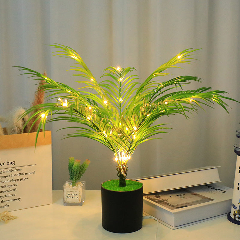 Contemporary Creative Faux Tree Blade Plastic LED Table Lamp For Bedroom