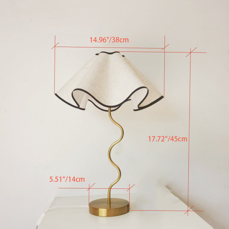 Traditional Vintage Umbrella Curved Long Disc Base Fabric Metal 1-Light Table Lamp For Bedroom