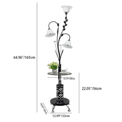 Contemporary Scandinavian Round Cylinder Flower Chandelier Iron Glass 3-Light Standing Floor Lamp For Living Room