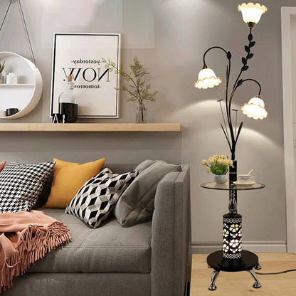 Contemporary Scandinavian Round Cylinder Flower Chandelier Iron Glass 3-Light Standing Floor Lamp For Living Room