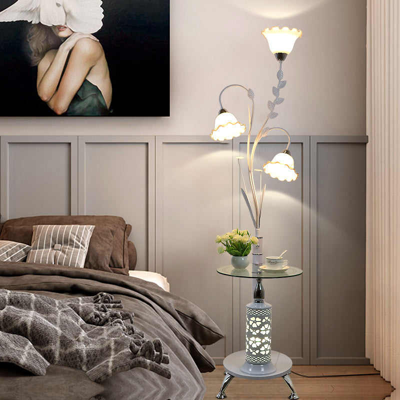 Contemporary Scandinavian Round Cylinder Flower Chandelier Iron Glass 3-Light Standing Floor Lamp For Living Room