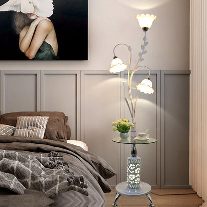 Contemporary Scandinavian Round Cylinder Flower Chandelier Iron Glass 3-Light Standing Floor Lamp For Living Room