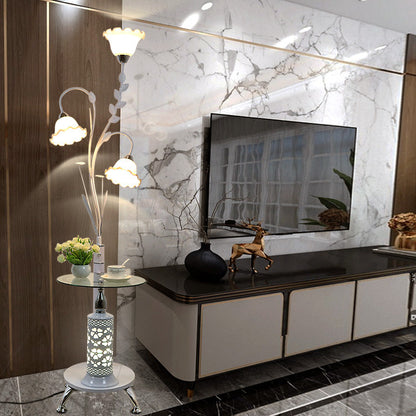 Contemporary Scandinavian Round Cylinder Flower Chandelier Iron Glass 3-Light Standing Floor Lamp For Living Room