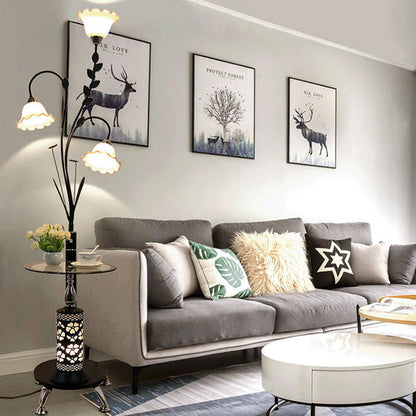Contemporary Scandinavian Round Cylinder Flower Chandelier Iron Glass 3-Light Standing Floor Lamp For Living Room