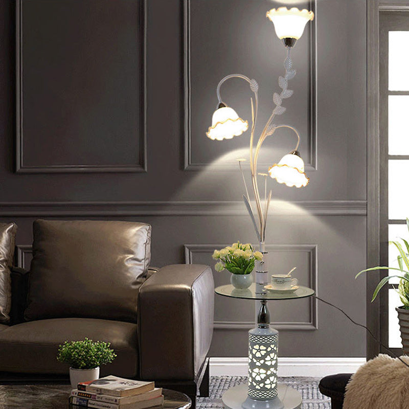 Contemporary Scandinavian Round Cylinder Flower Chandelier Iron Glass 3-Light Standing Floor Lamp For Living Room