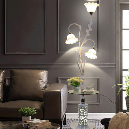 Contemporary Scandinavian Round Cylinder Flower Chandelier Iron Glass 3-Light Standing Floor Lamp For Living Room
