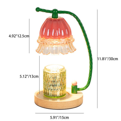 Contemporary Scandinavian Cylinder Bellflower Disc Base Wood Glass 1-Light Melting Wax Table Lamp For Bedroom