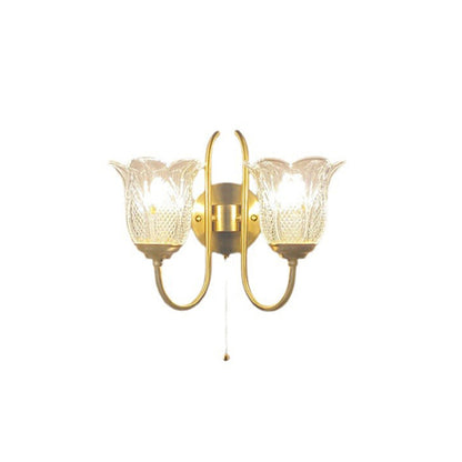 Contemporary Luxury Floral Disc Base Embossed Copper Glass 1/2 Light Wall Sconce Lamp Bedroom