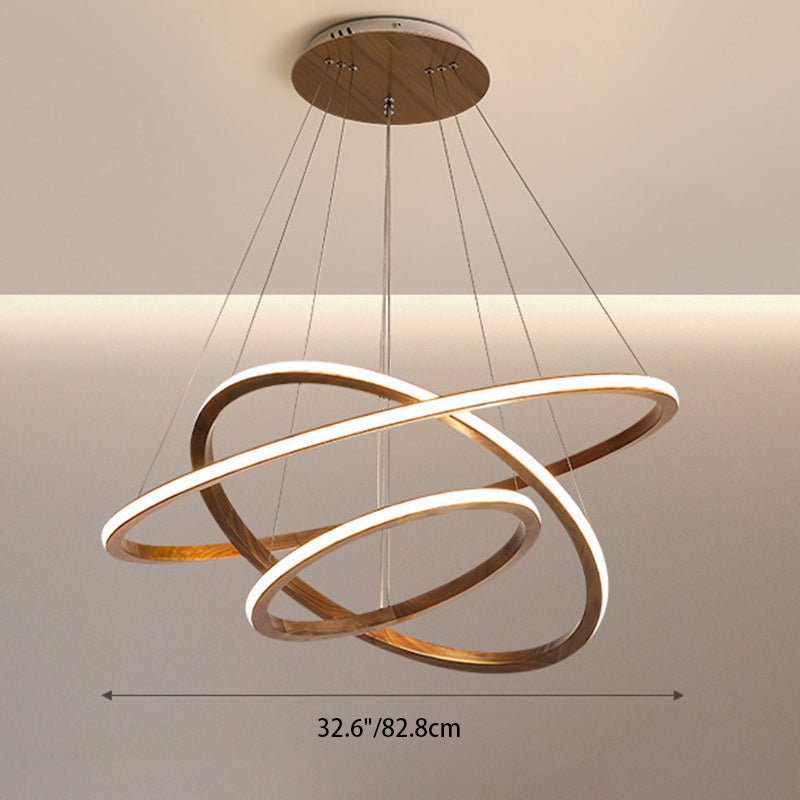 Contemporary Scandinavian Circle Multi-Layer Solid Wood Acrylic LED Island Light Pendant Light For Living Room