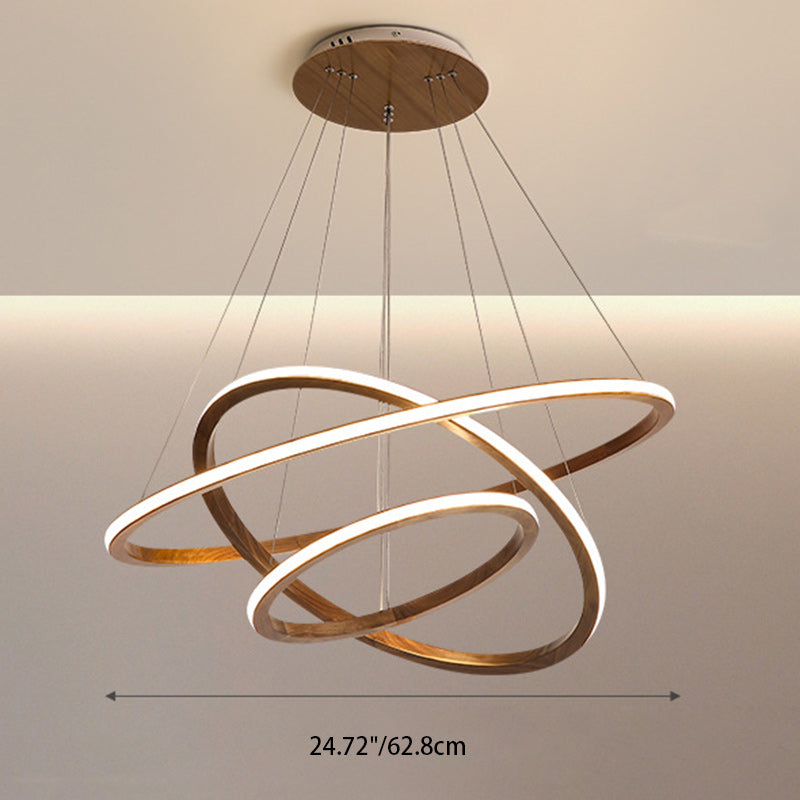 Contemporary Scandinavian Circle Multi-Layer Solid Wood Acrylic LED Island Light Pendant Light For Living Room