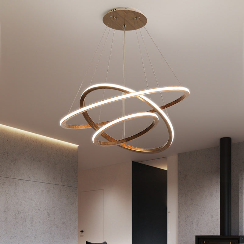 Contemporary Scandinavian Circle Multi-Layer Solid Wood Acrylic LED Island Light Pendant Light For Living Room