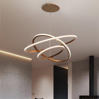 Contemporary Scandinavian Circle Multi-Layer Solid Wood Acrylic LED Island Light Pendant Light For Living Room