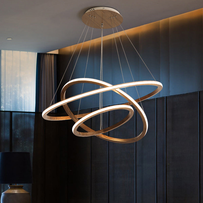Contemporary Scandinavian Circle Multi-Layer Solid Wood Acrylic LED Island Light Pendant Light For Living Room