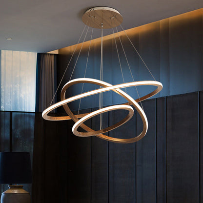 Contemporary Scandinavian Circle Multi-Layer Solid Wood Acrylic LED Island Light Pendant Light For Living Room
