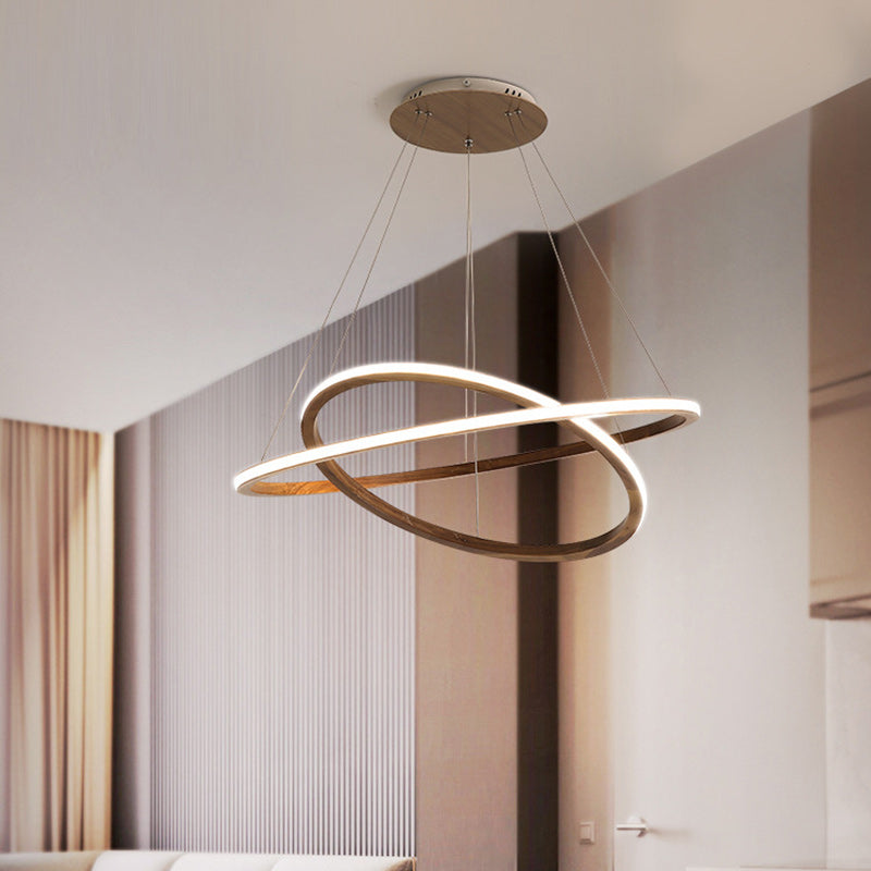 Contemporary Scandinavian Circle Multi-Layer Solid Wood Acrylic LED Island Light Pendant Light For Living Room