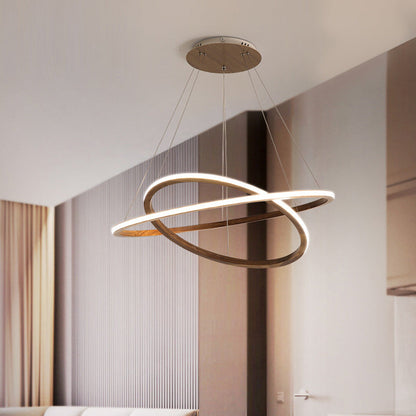 Contemporary Scandinavian Circle Multi-Layer Solid Wood Acrylic LED Island Light Pendant Light For Living Room