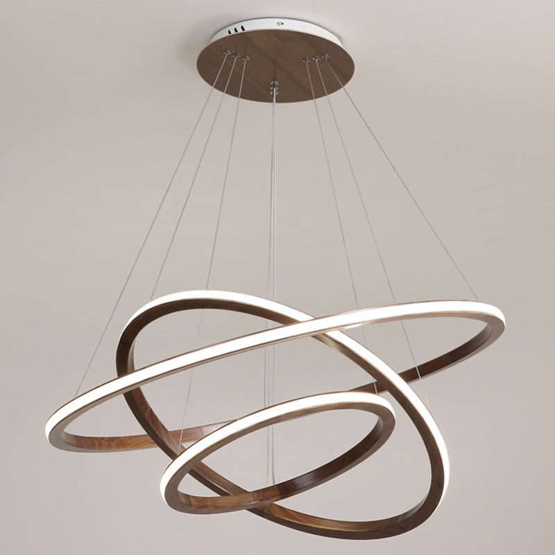 Contemporary Scandinavian Circle Multi-Layer Solid Wood Acrylic LED Island Light Pendant Light For Living Room