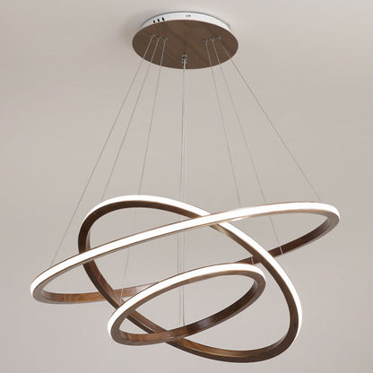 Contemporary Scandinavian Circle Multi-Layer Solid Wood Acrylic LED Island Light Pendant Light For Living Room