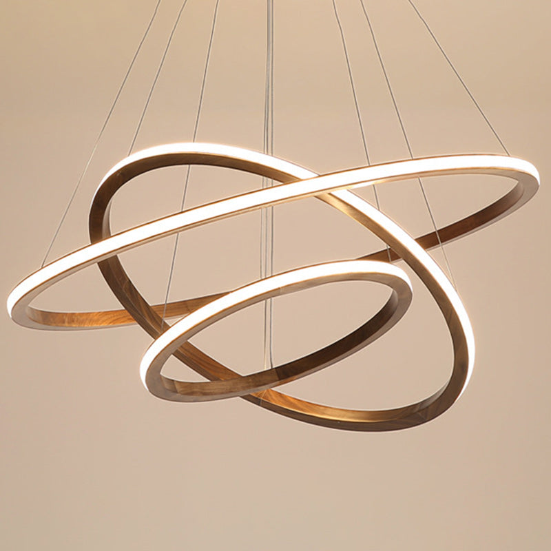 Contemporary Scandinavian Circle Multi-Layer Solid Wood Acrylic LED Island Light Pendant Light For Living Room