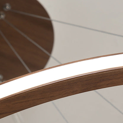 Contemporary Scandinavian Circle Multi-Layer Solid Wood Acrylic LED Island Light Pendant Light For Living Room