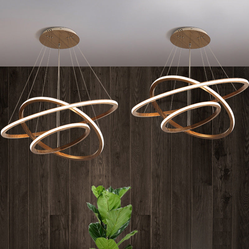Contemporary Scandinavian Circle Multi-Layer Solid Wood Acrylic LED Island Light Pendant Light For Living Room