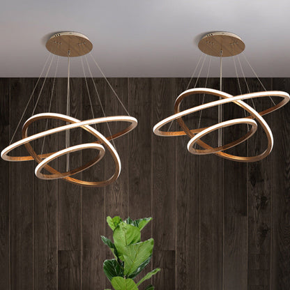 Contemporary Scandinavian Circle Multi-Layer Solid Wood Acrylic LED Island Light Pendant Light For Living Room
