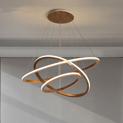 Contemporary Scandinavian Circle Multi-Layer Solid Wood Acrylic LED Island Light Pendant Light For Living Room
