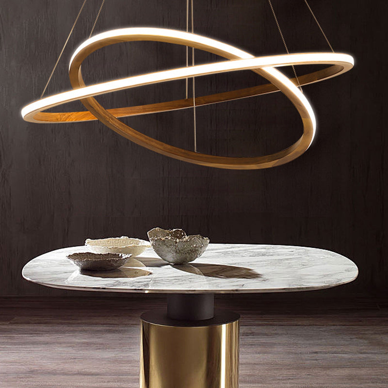 Contemporary Scandinavian Circle Multi-Layer Solid Wood Acrylic LED Island Light Pendant Light For Living Room