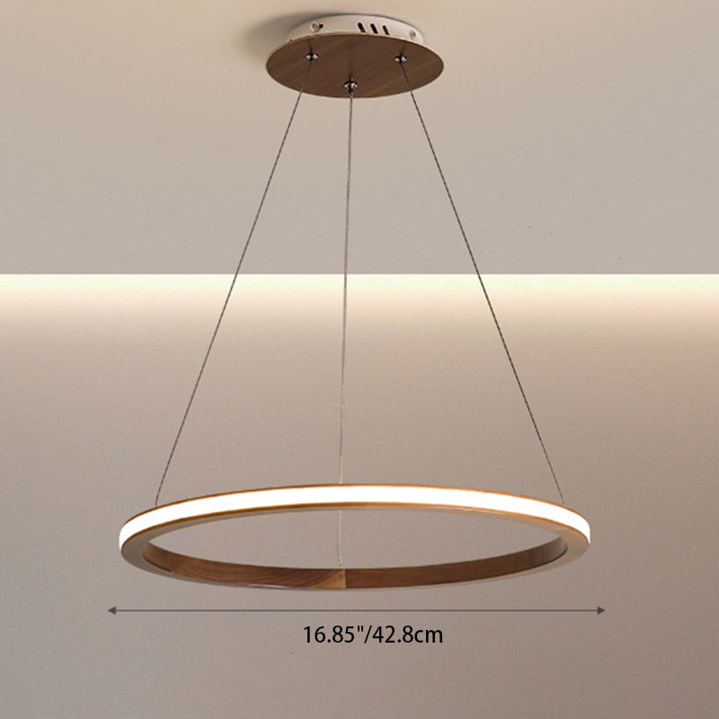 Contemporary Scandinavian Circle Multi-Layer Solid Wood Acrylic LED Island Light Pendant Light For Living Room