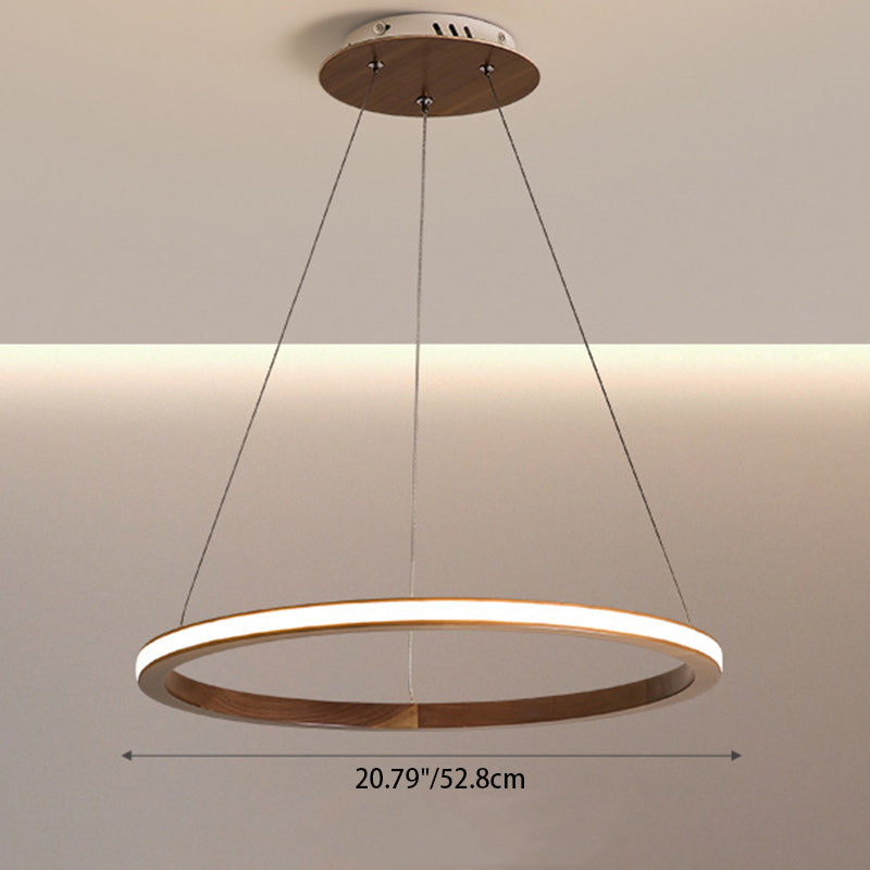 Contemporary Scandinavian Circle Multi-Layer Solid Wood Acrylic LED Island Light Pendant Light For Living Room