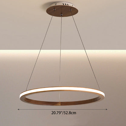 Contemporary Scandinavian Circle Multi-Layer Solid Wood Acrylic LED Island Light Pendant Light For Living Room