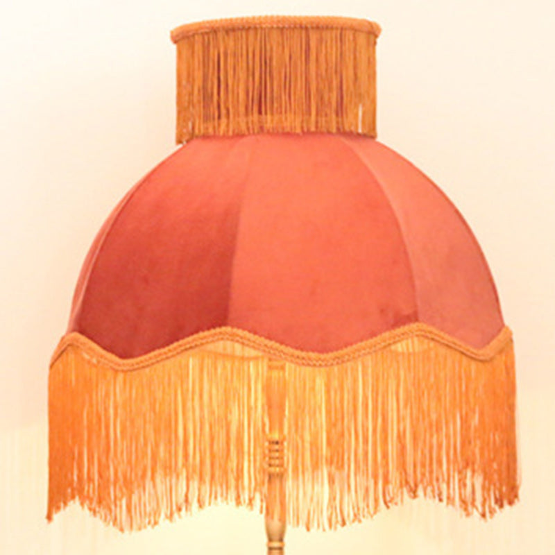 Traditional Vintage Cylinder Semicircle Tassel Fabric Copper 1-Light Standing Floor Lamp For Living Room