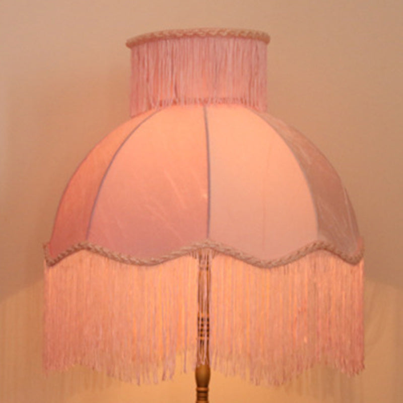 Traditional Vintage Cylinder Semicircle Tassel Fabric Copper 1-Light Standing Floor Lamp For Living Room