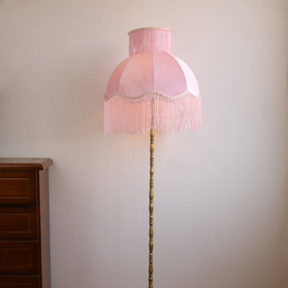 Traditional Vintage Cylinder Semicircle Tassel Fabric Copper 1-Light Standing Floor Lamp For Living Room